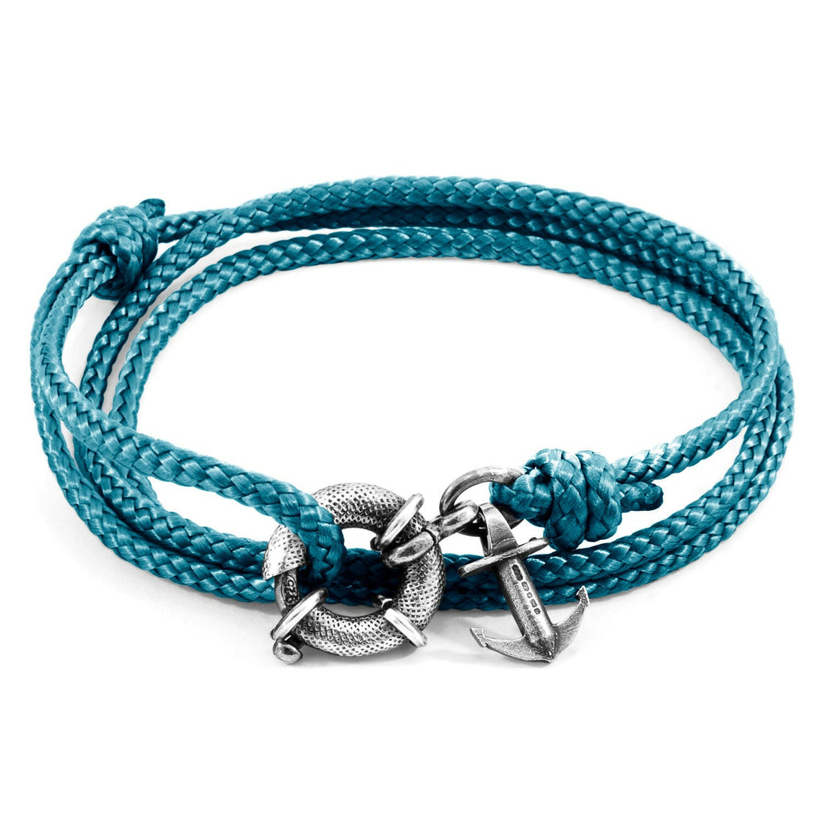 Ocean Blue Clyde Anchor Silver and Rope Bracelet.