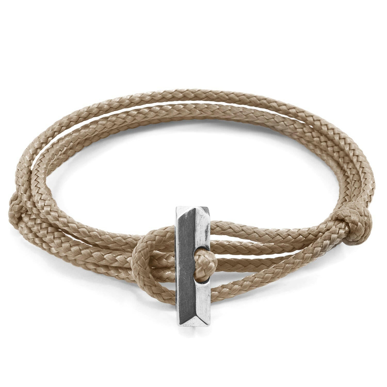 Sand Brown Oxford Silver and Rope Bracelet.