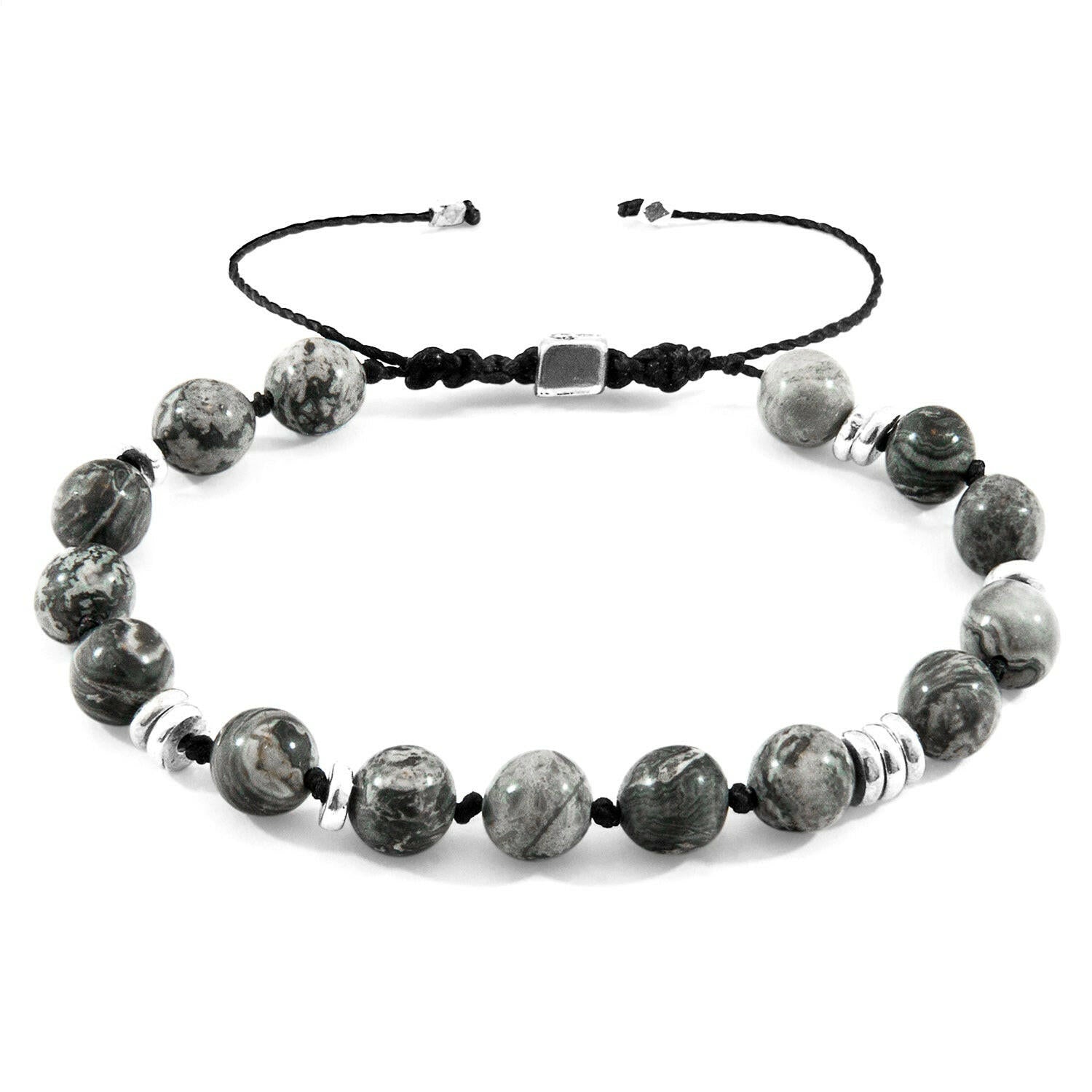 Grey Jasper Agaya Silver and Stone Beaded Macrame Bracelet.