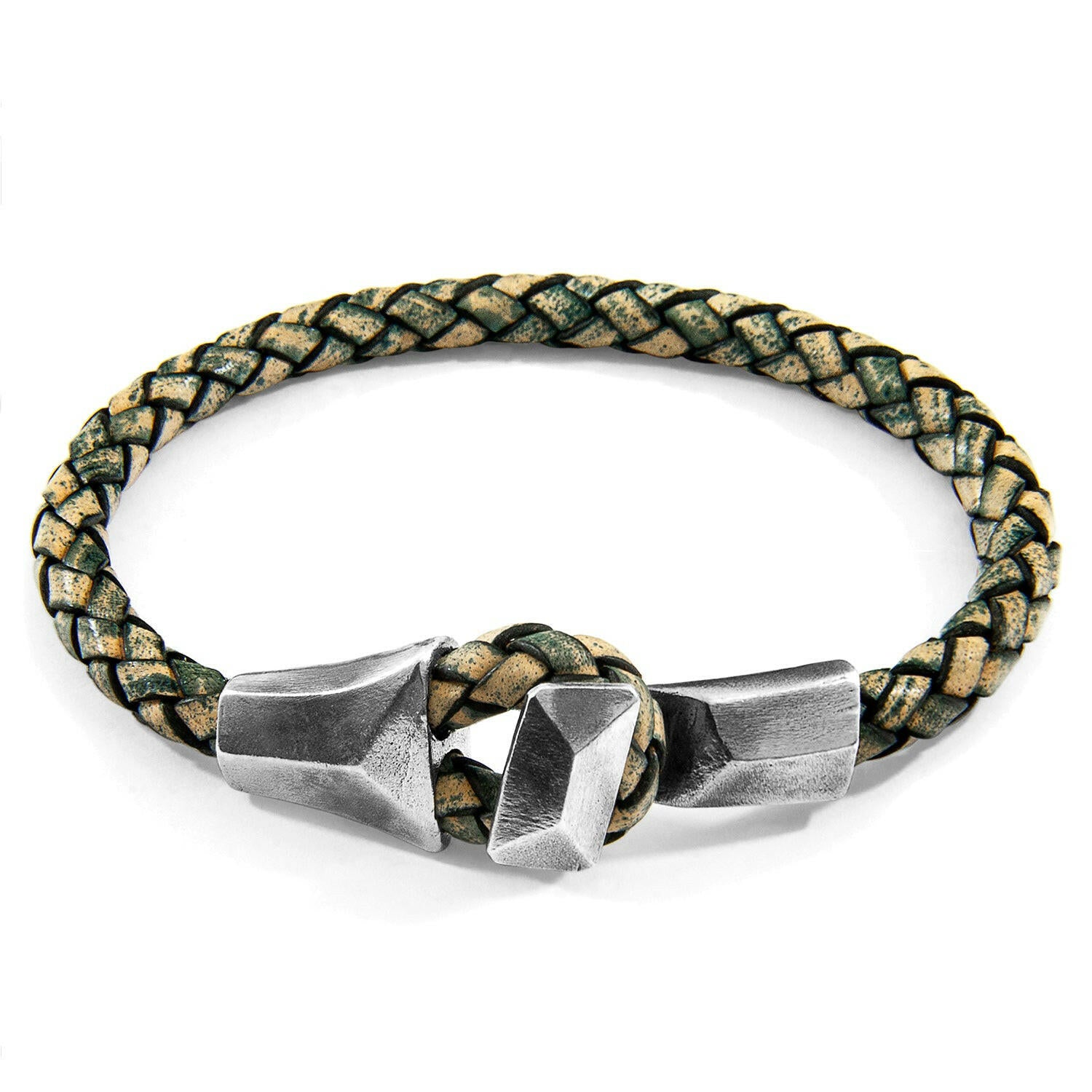 Petrol Green Alderney Silver and Braided Leather Bracelet - Selectique 