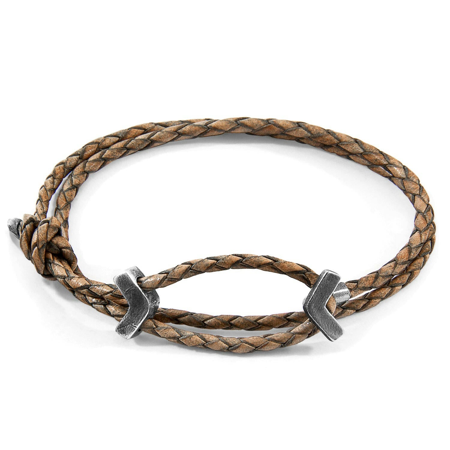 Taupe Grey William Silver and Braided Leather SKINNY Bracelet.