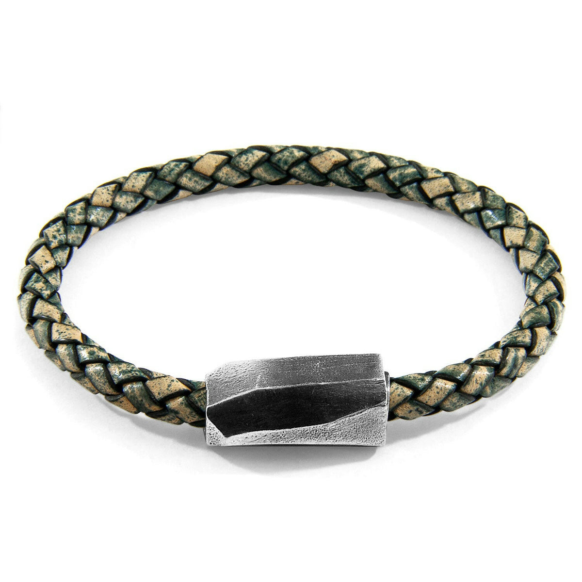 Petrol Green Hayling Silver and Braided Leather Bracelet - Selectique 