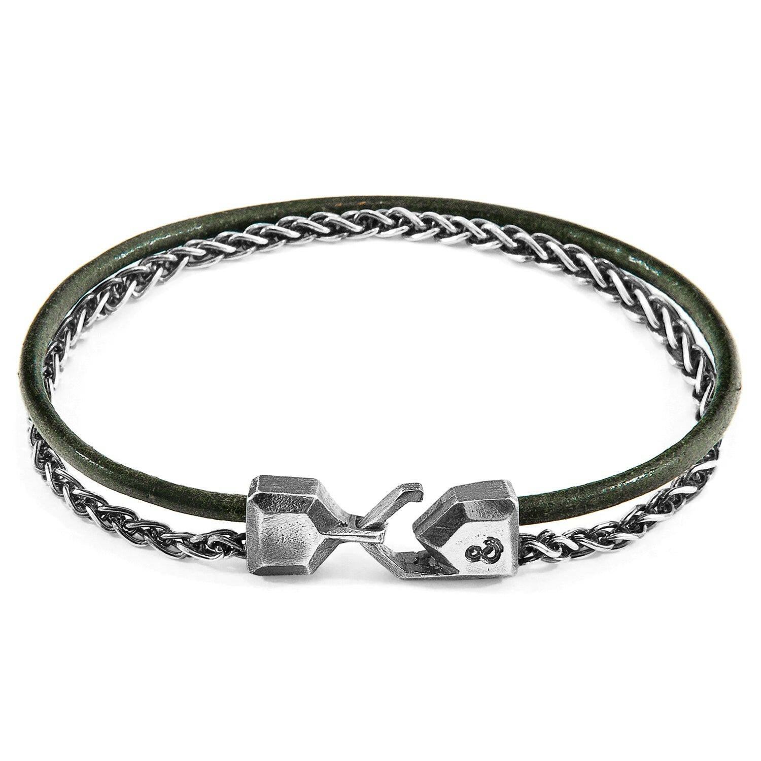 Racing Green Staysail Mast Silver and Round Leather Bracelet.