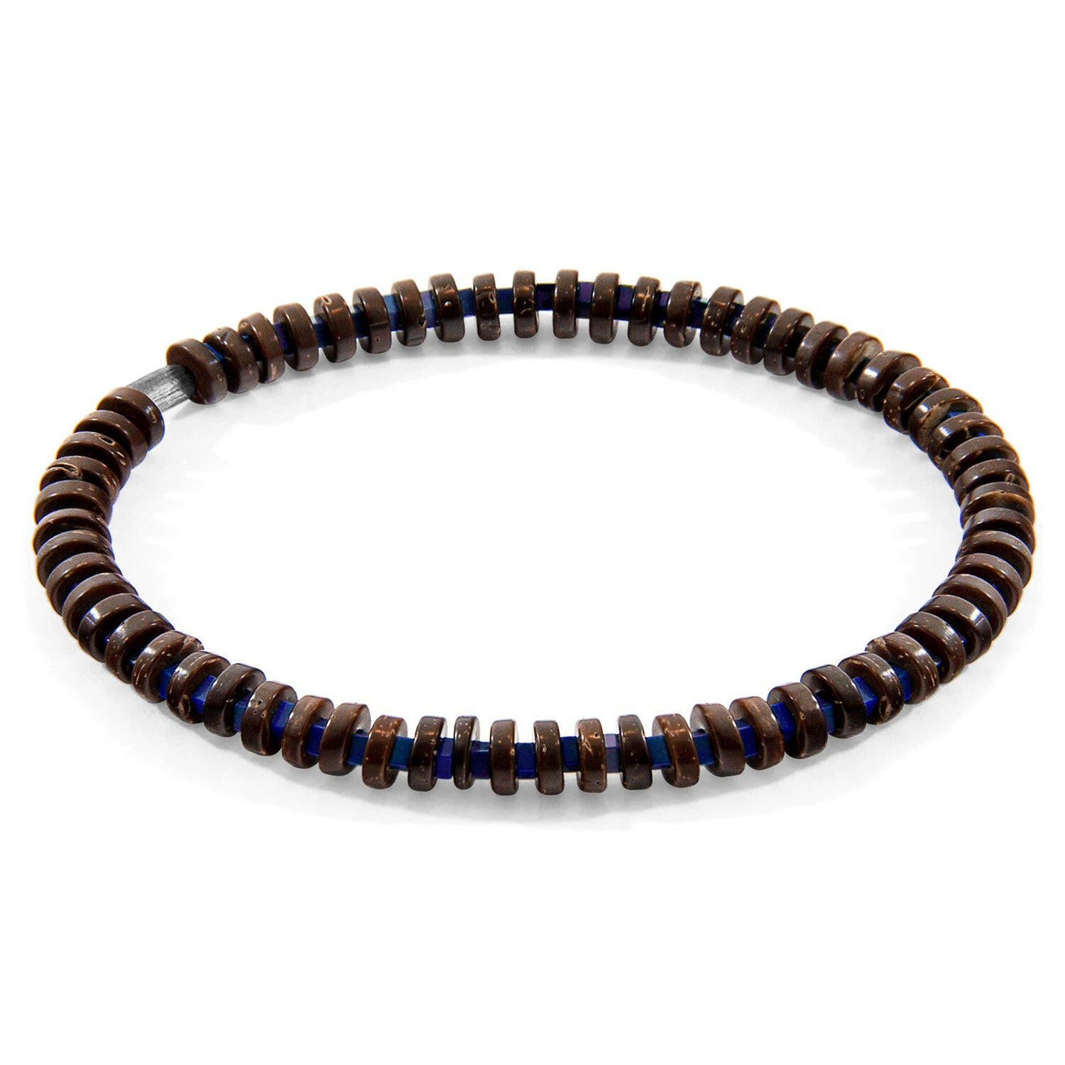 Blue Agate, Brown Coconut Shell Adam Silver and Stone SKINNY Bracelet.