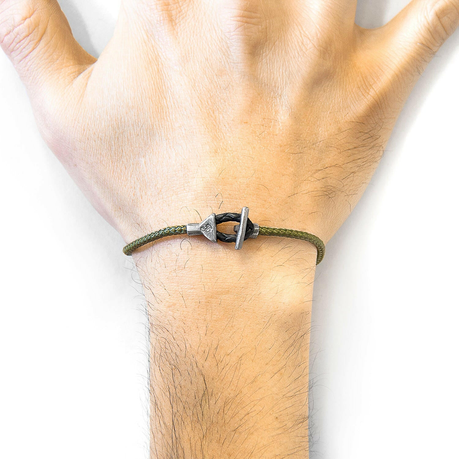 Khaki Green Cullen Silver and Rope Bracelet.