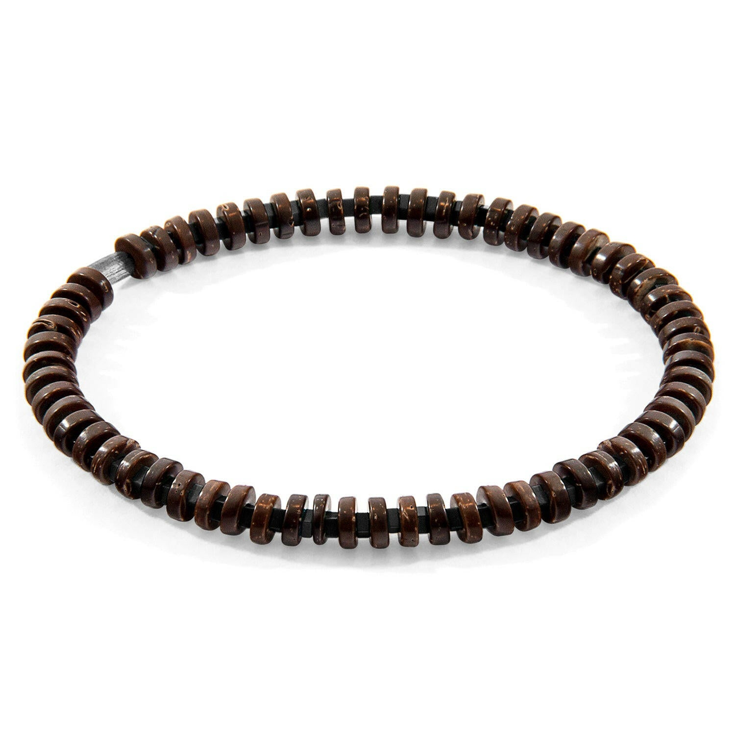 Black Agate, Brown Coconut Shell Adam Silver and Stone SKINNY Bracelet.