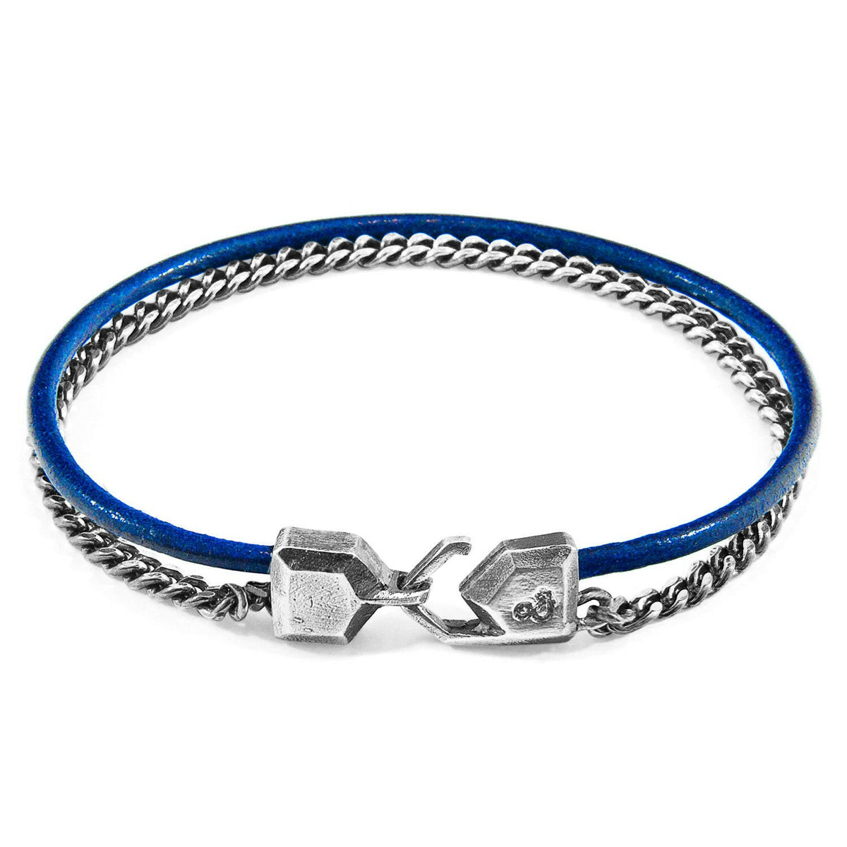 Azure Blue Crossjack Mast Silver and Round Leather Bracelet.