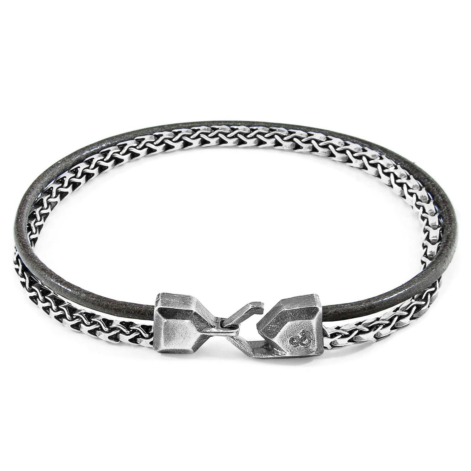 Shadow Grey Bowspirit Mast Silver and Round Leather Bracelet.