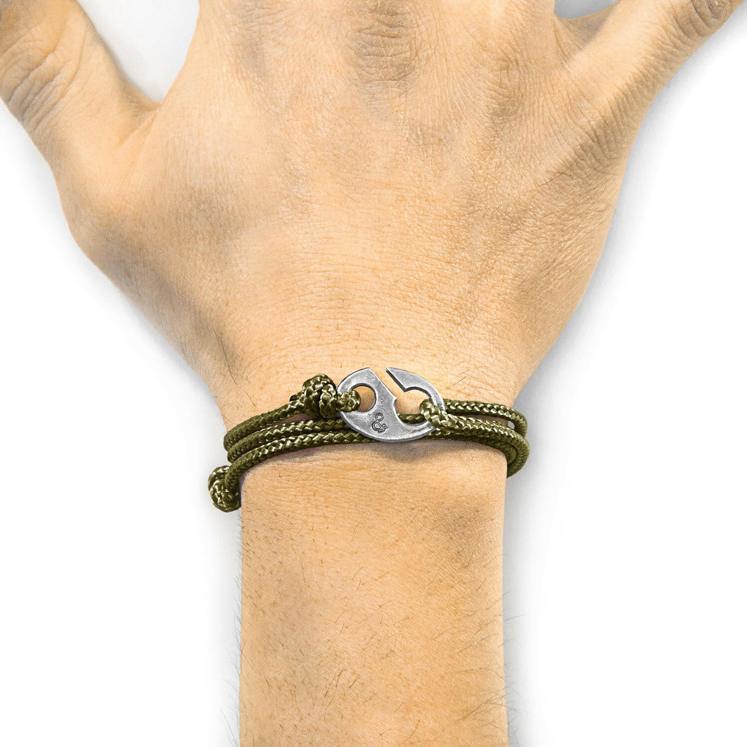 Khaki Green Windsor Silver and Rope Bracelet.