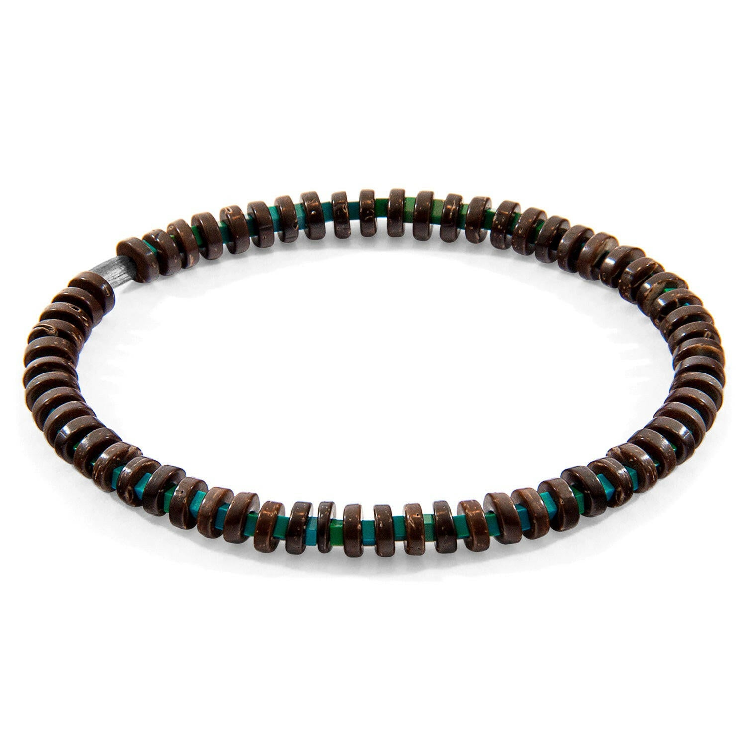 Green Agate, Brown Coconut Shell Adam Silver and Stone SKINNY Bracelet.