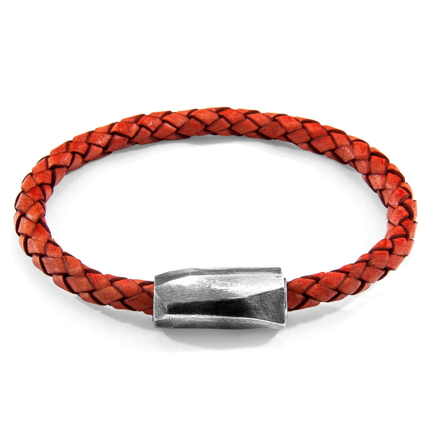 Amber Red Hayling Silver and Braided Leather Bracelet.