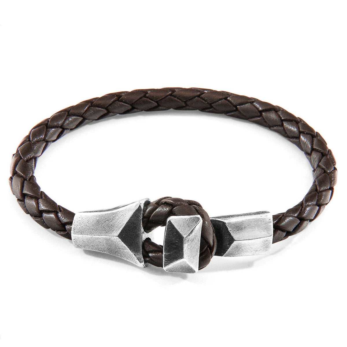 Cacao Brown Alderney Silver and Braided Leather Bracelet.