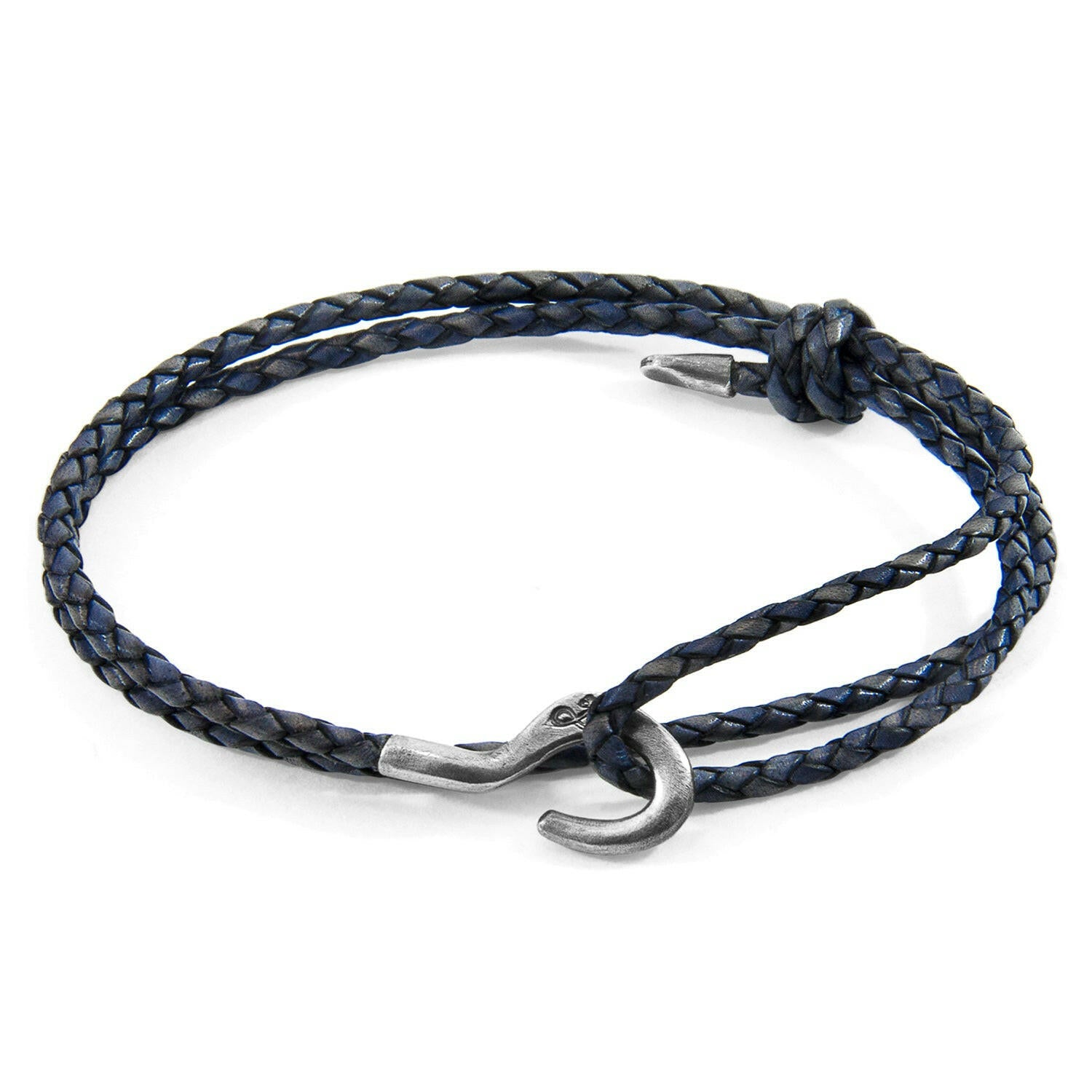 Indigo Blue Charles Silver and Braided Leather SKINNY Bracelet - Selectique 