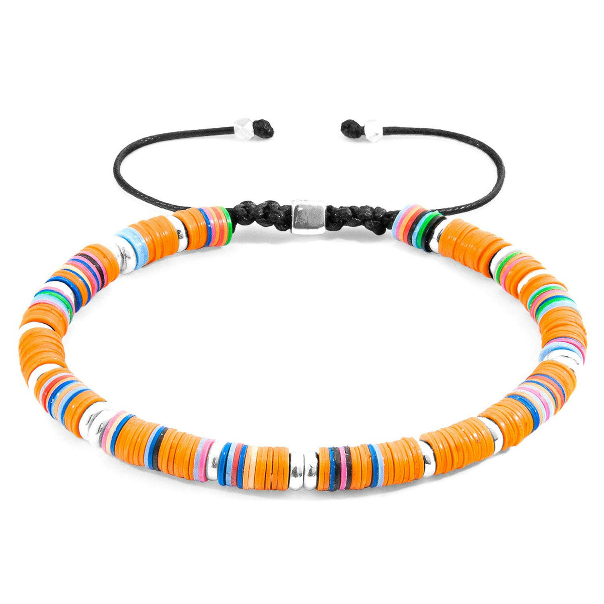 Orange Kivu Silver and Vinyl Disc Macrame Bracelet - Selectique 