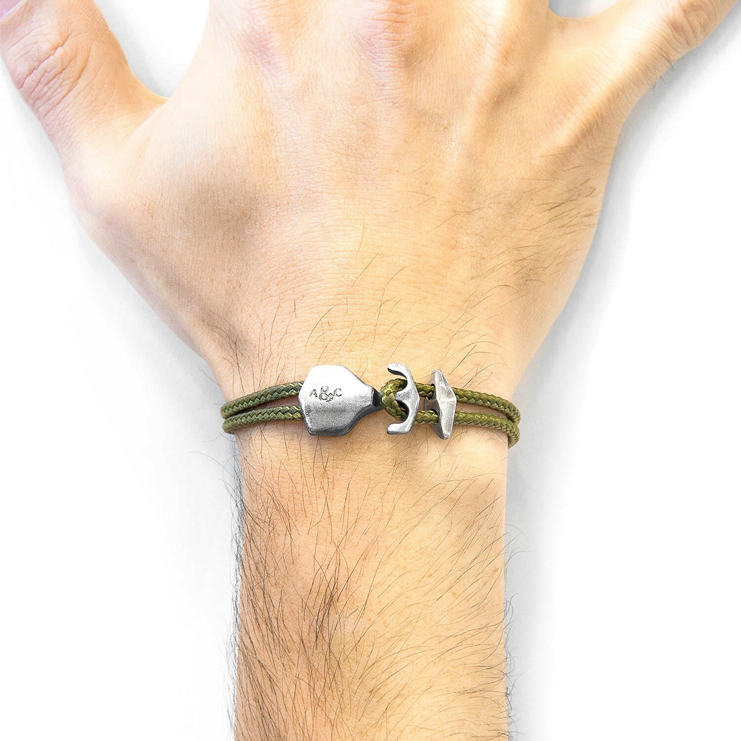 Khaki Green Delta Anchor Silver and Rope Bracelet.