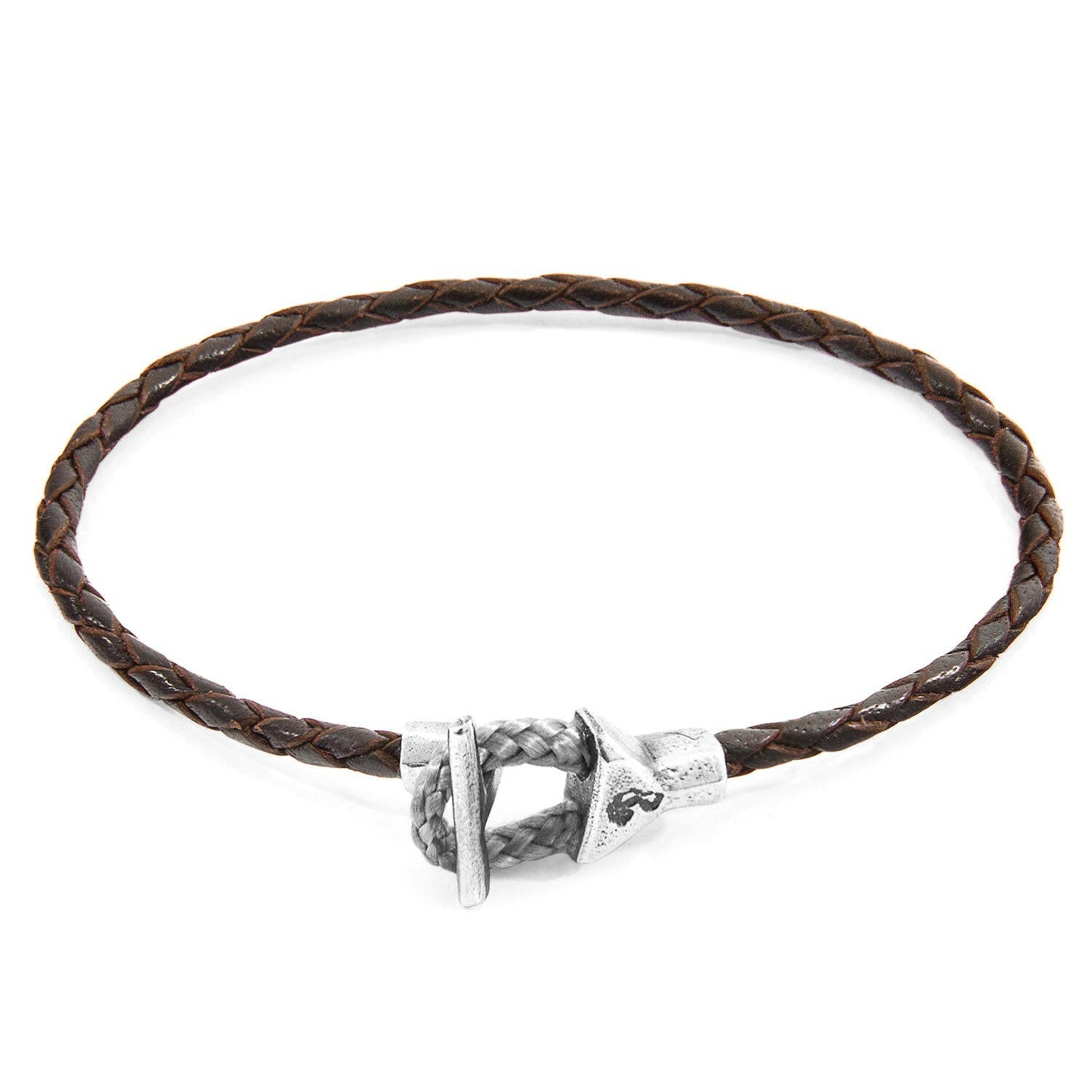 Dark Brown Cullen Silver and Braided Leather Bracelet.