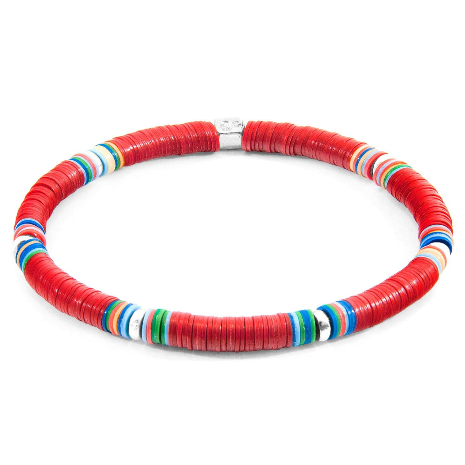 Red Nakuru Silver and Vinyl Disc Bracelet.