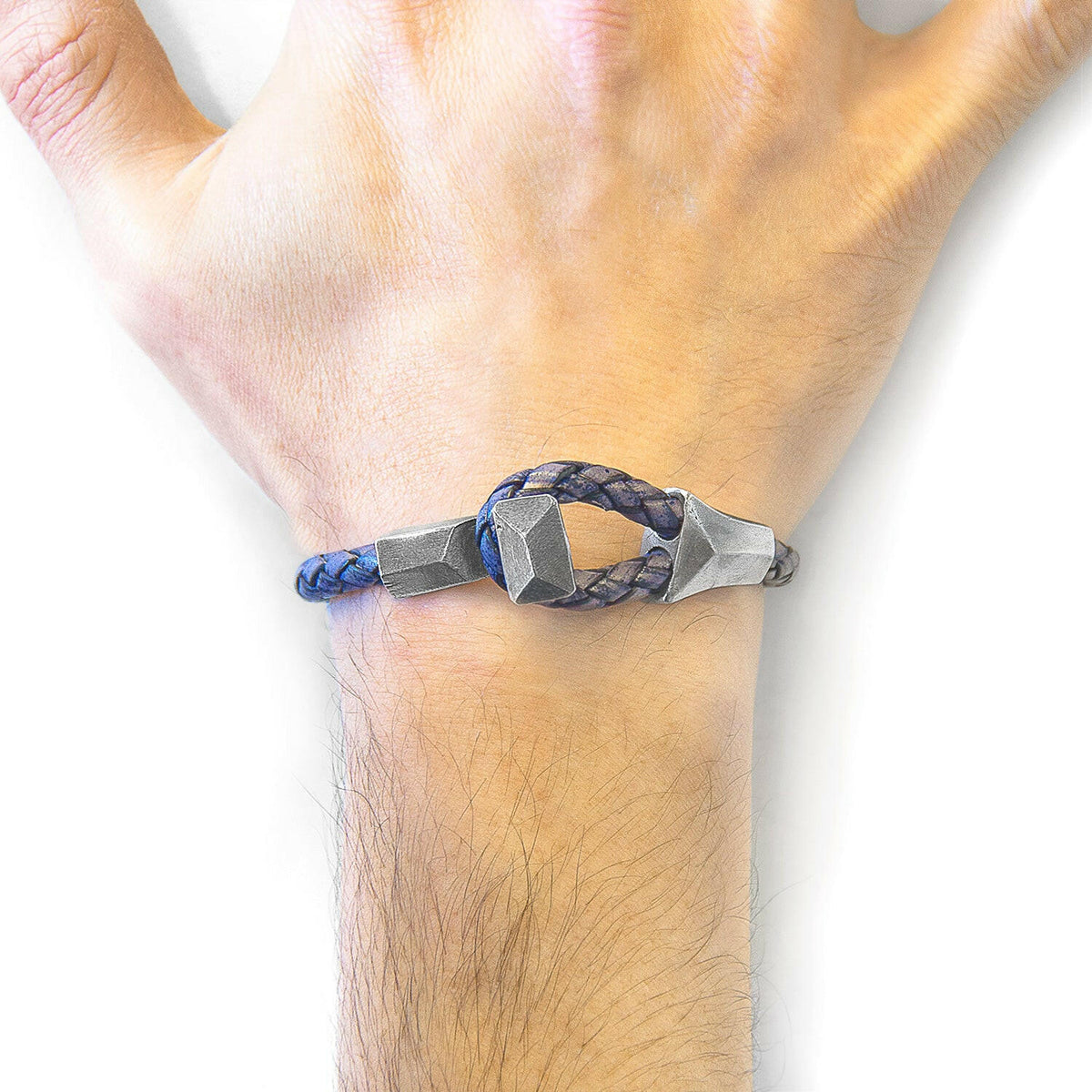 Indigo Blue Alderney Silver and Braided Leather Bracelet - Selectique 