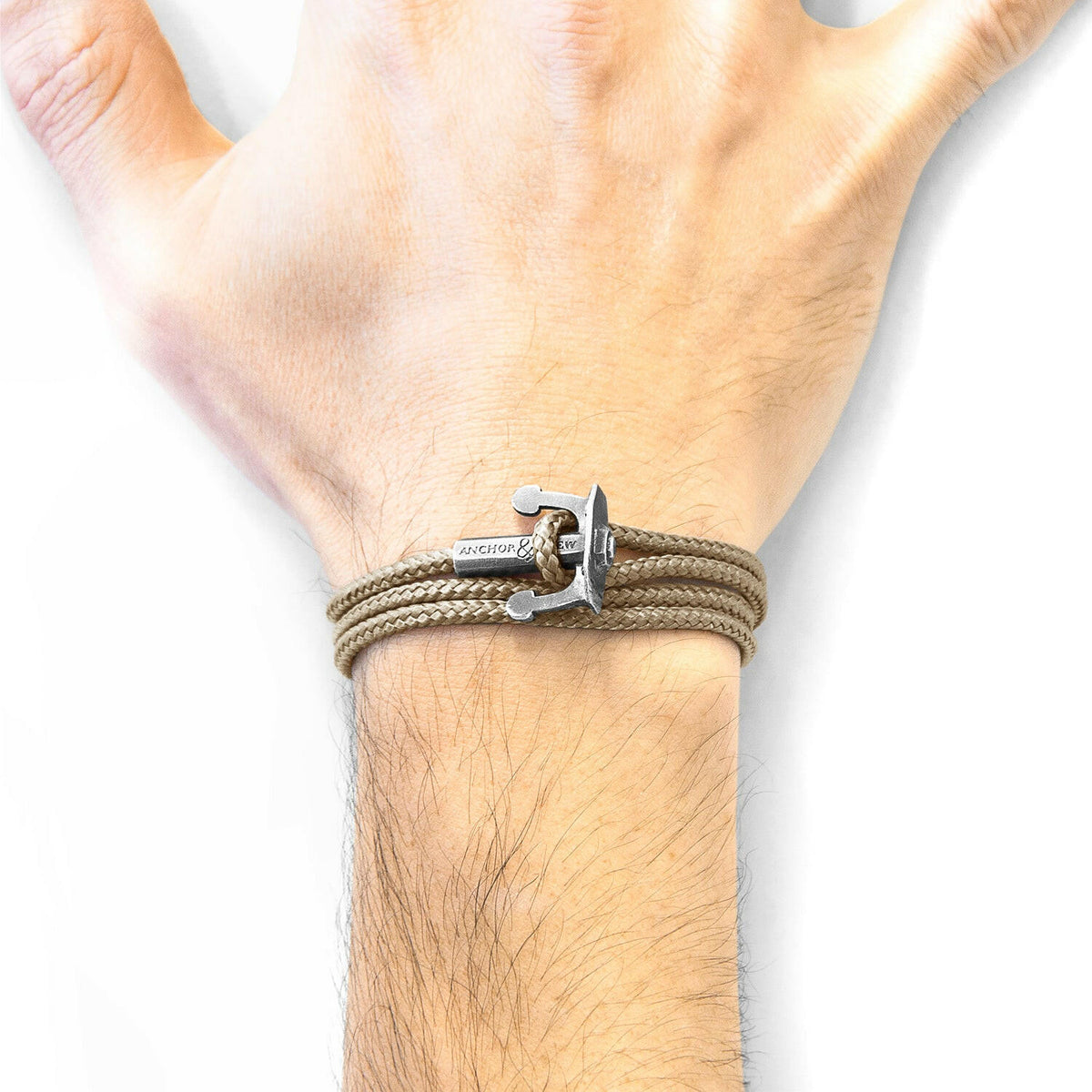 Sand Brown Union Anchor Silver and Rope Bracelet.