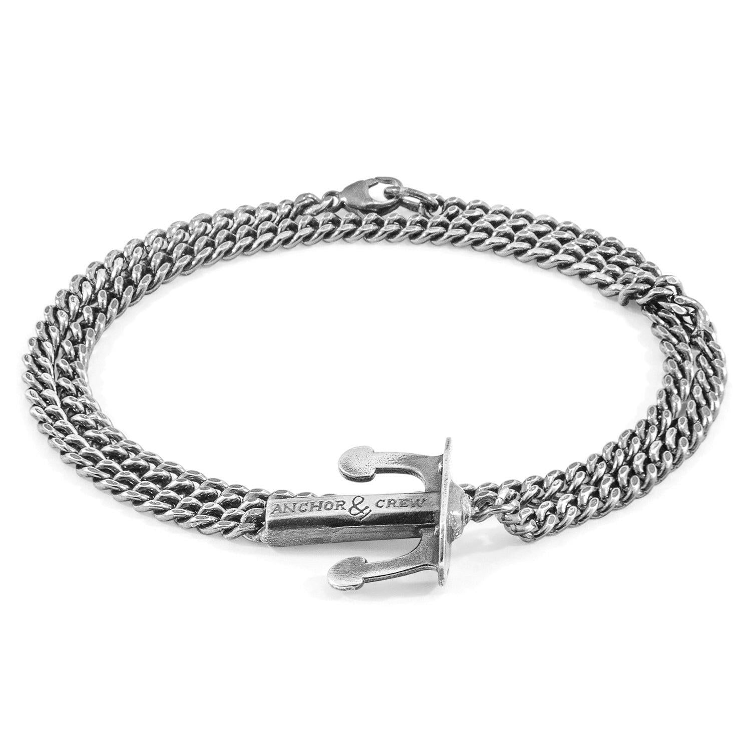 Union Anchor Double Silver Chain Bracelet.