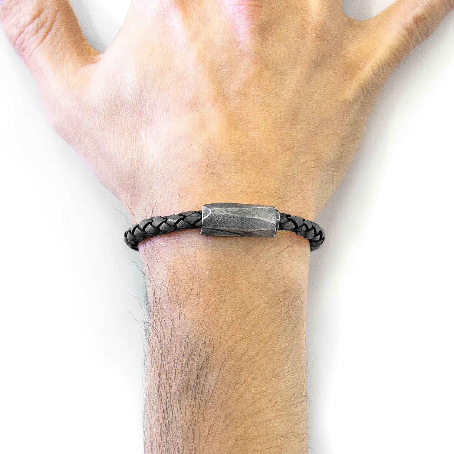 Midnight Black Hayling Silver and Braided Leather Bracelet - Selectique 