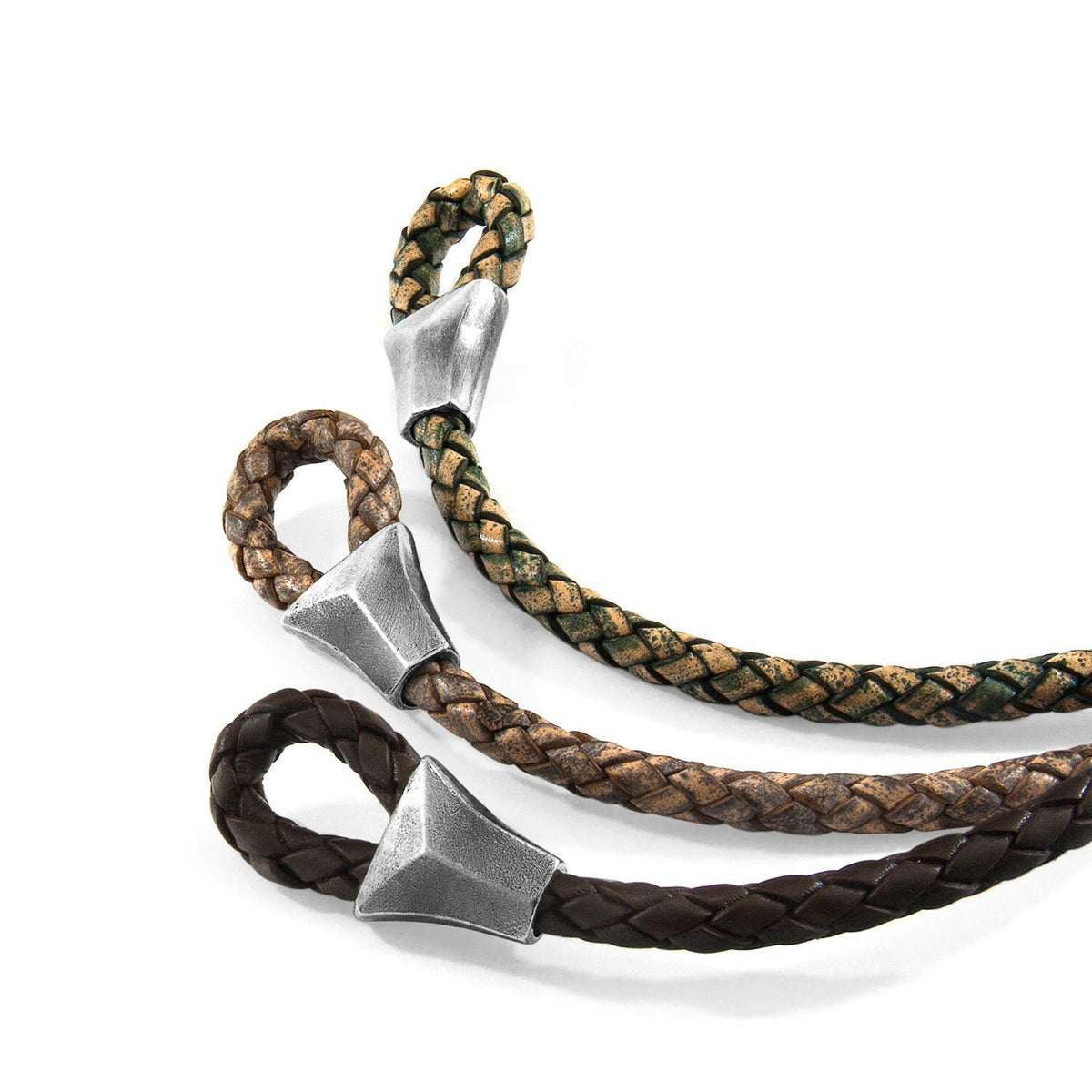 Petrol Green Alderney Silver and Braided Leather Bracelet - Selectique 