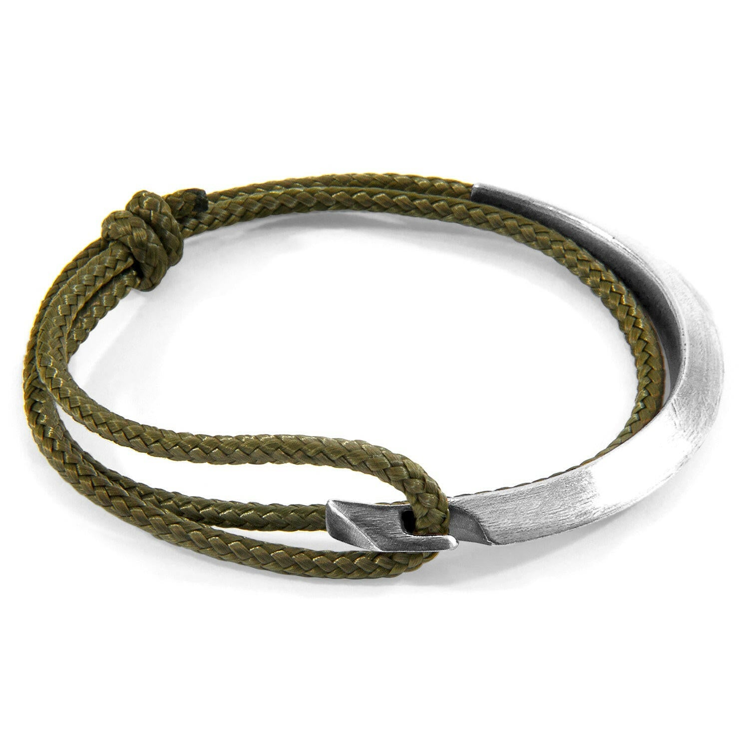 Khaki Green Hove Silver and Rope Bracelet.