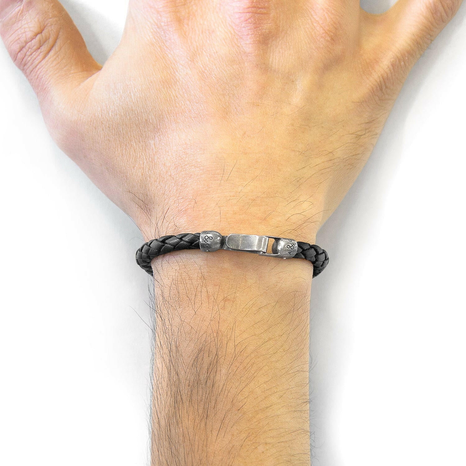 Midnight Black Skye Silver and Braided Leather Bracelet - Selectique 