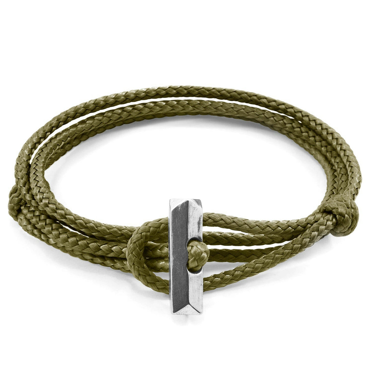 Khaki Green Oxford Silver and Rope Bracelet.