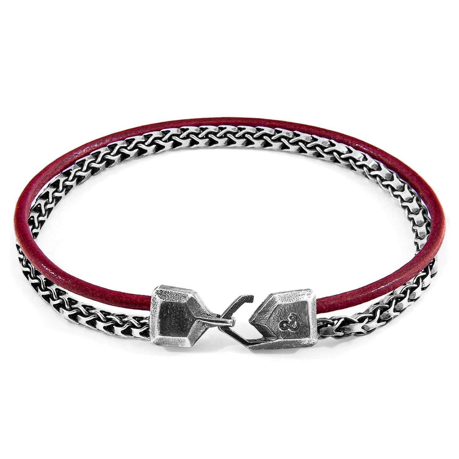 Bordeaux Red Bowspirit Mast Silver and Round Leather Bracelet.