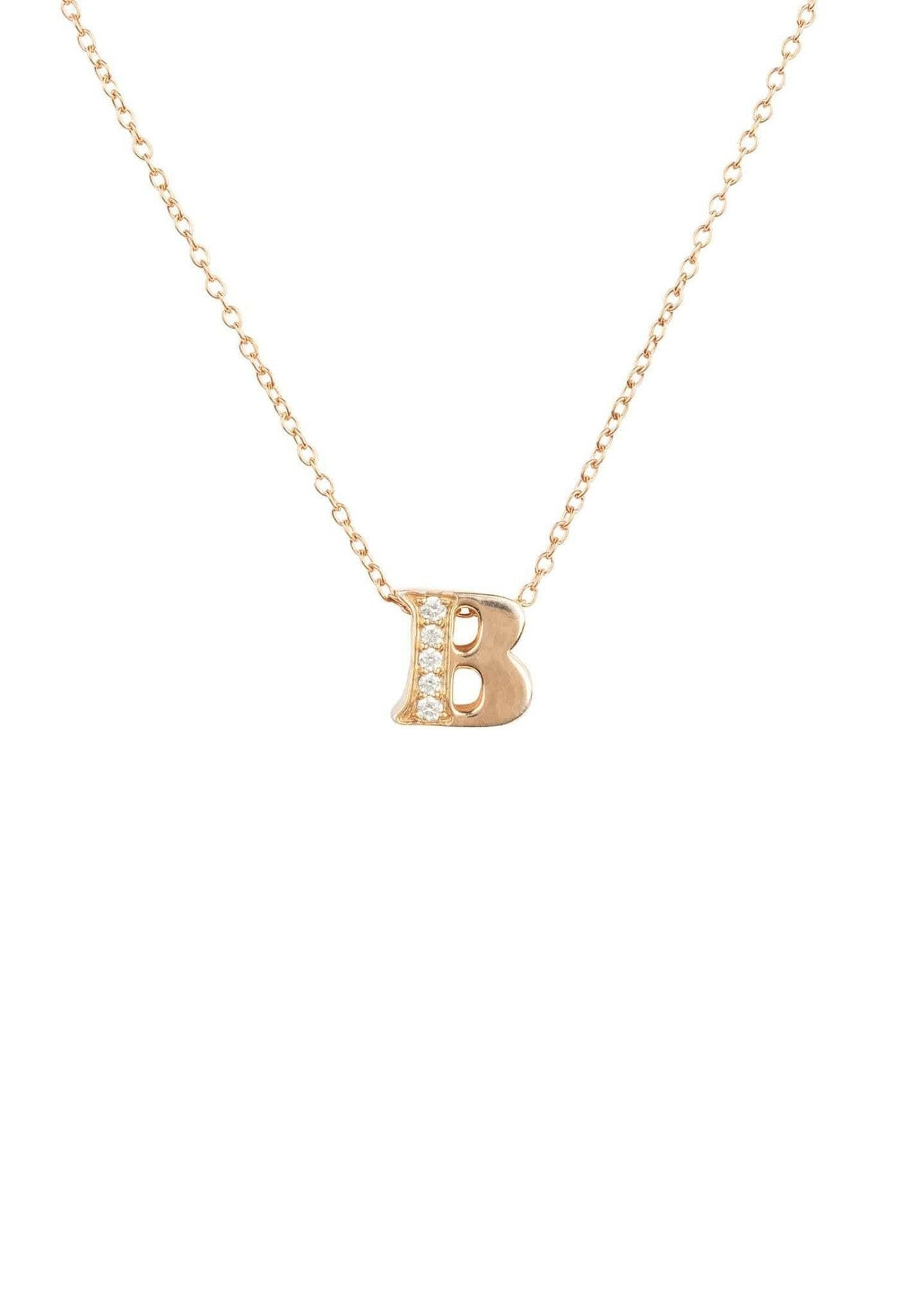 Diamond Initial Letter Pendant Necklace Rose Gold B.