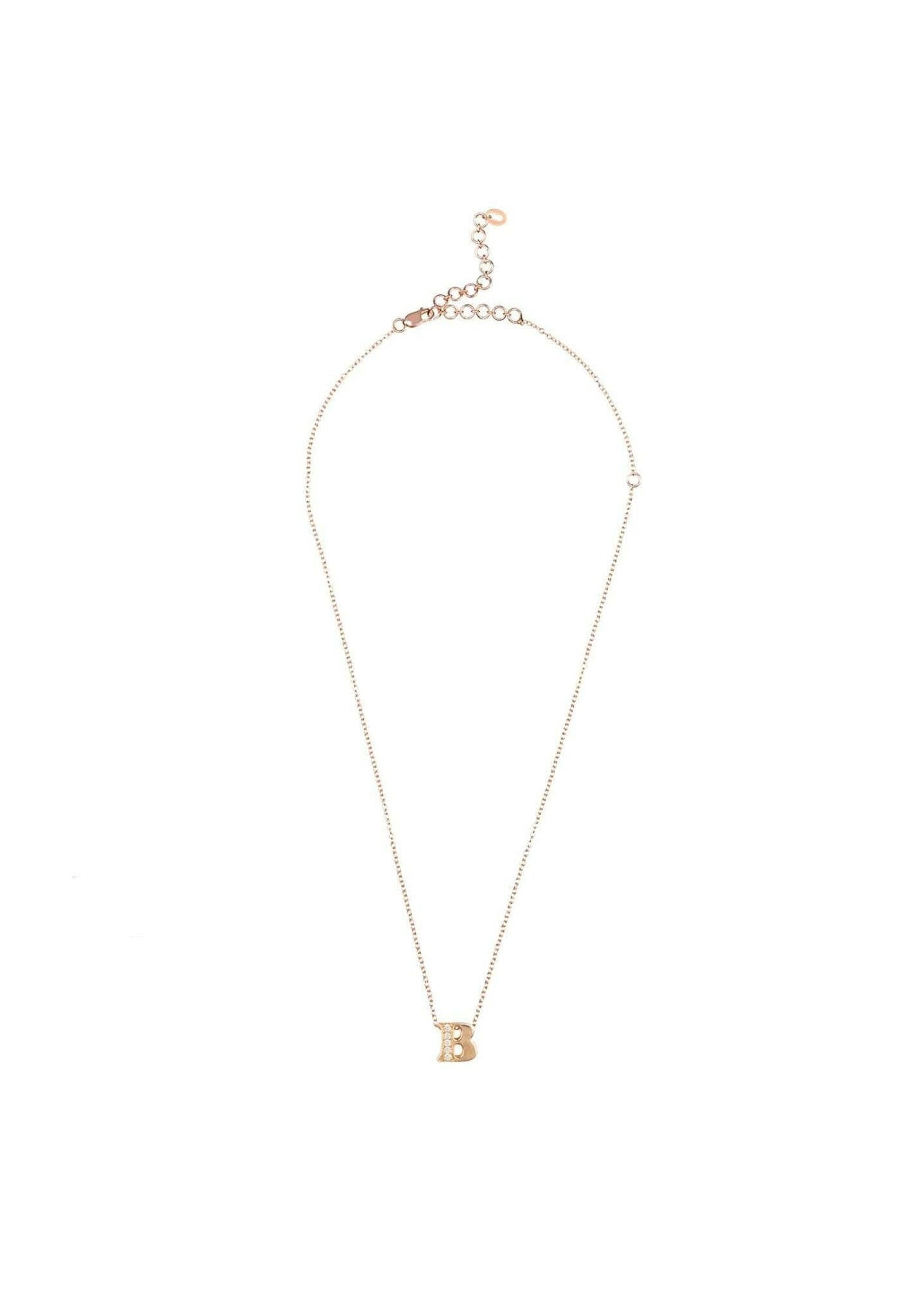 Diamond Initial Letter Pendant Necklace Rose Gold B.