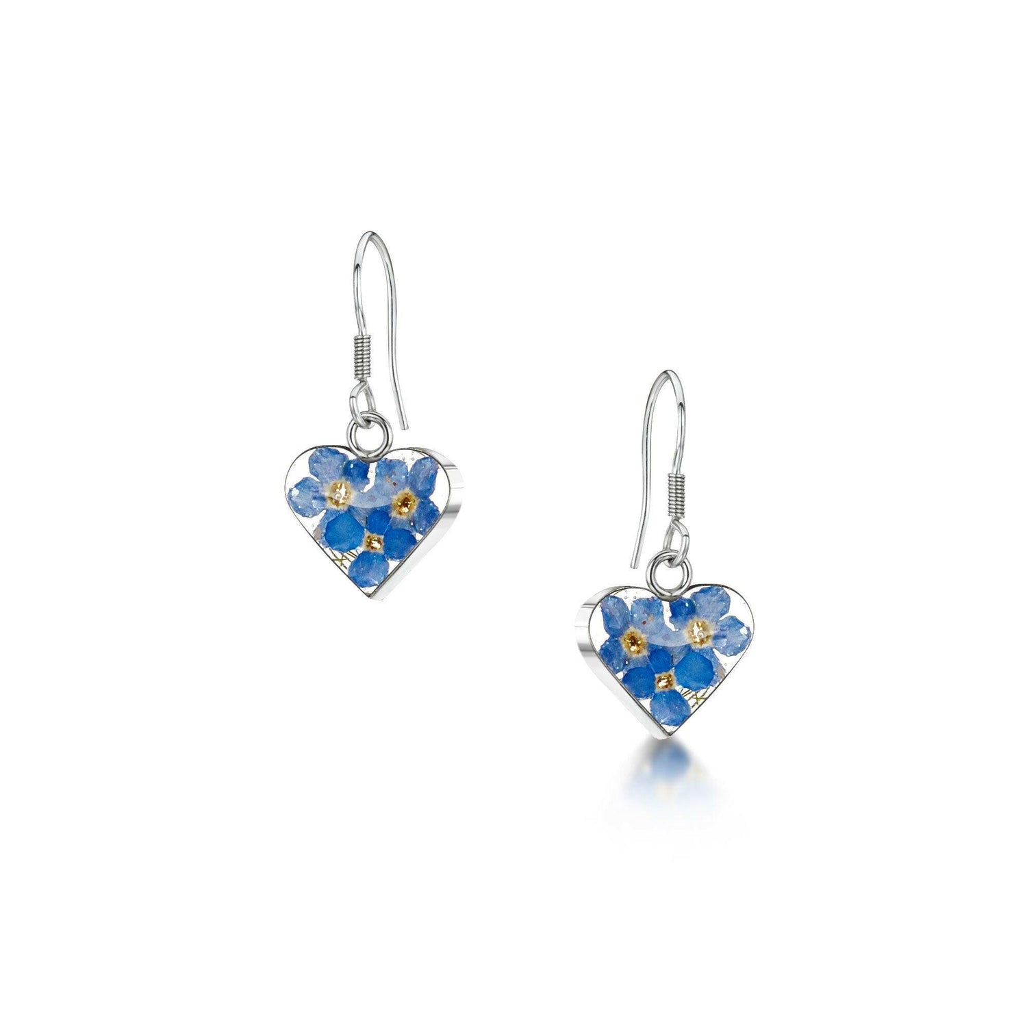 Drop earrings with real Forget-me-nots by  Shrieking Violet® Sterling.