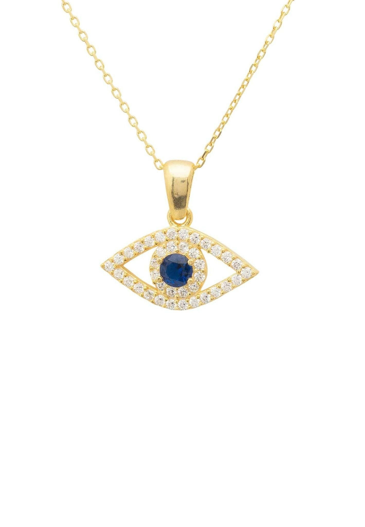 Evil Eye Elliptical Necklace Blue Gold.