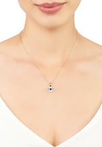 Evil Eye Elliptical Necklace Blue Rosegold.