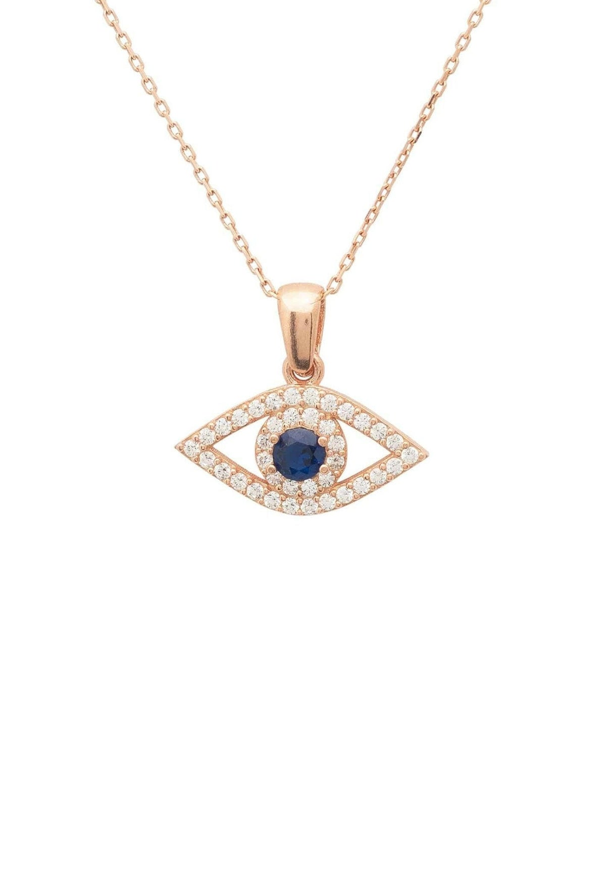 Evil Eye Elliptical Necklace Blue Rosegold.