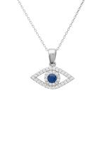 Evil Eye Elliptical Necklace Blue Silver.