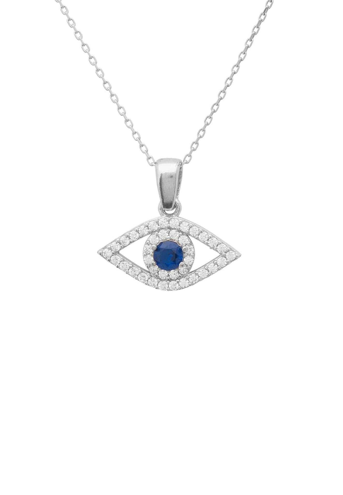 Evil Eye Elliptical Necklace Blue Silver.