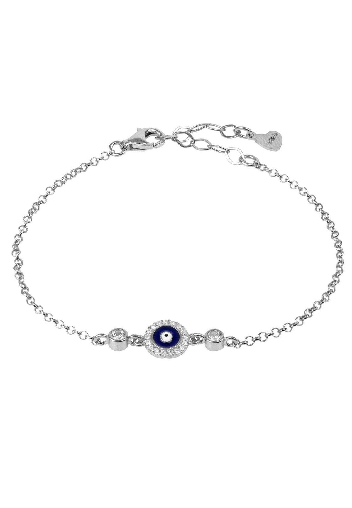 Evil Eye Enamel Dark Blue Bracelet Silver.