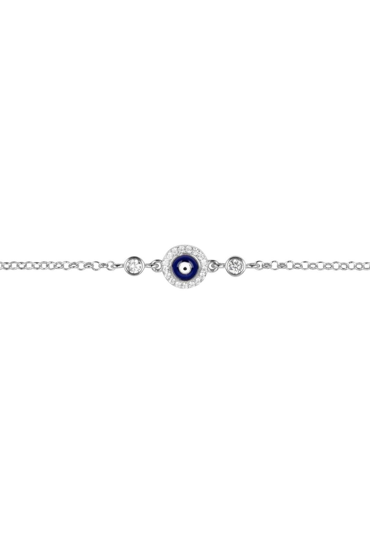 Evil Eye Enamel Dark Blue Bracelet Silver.