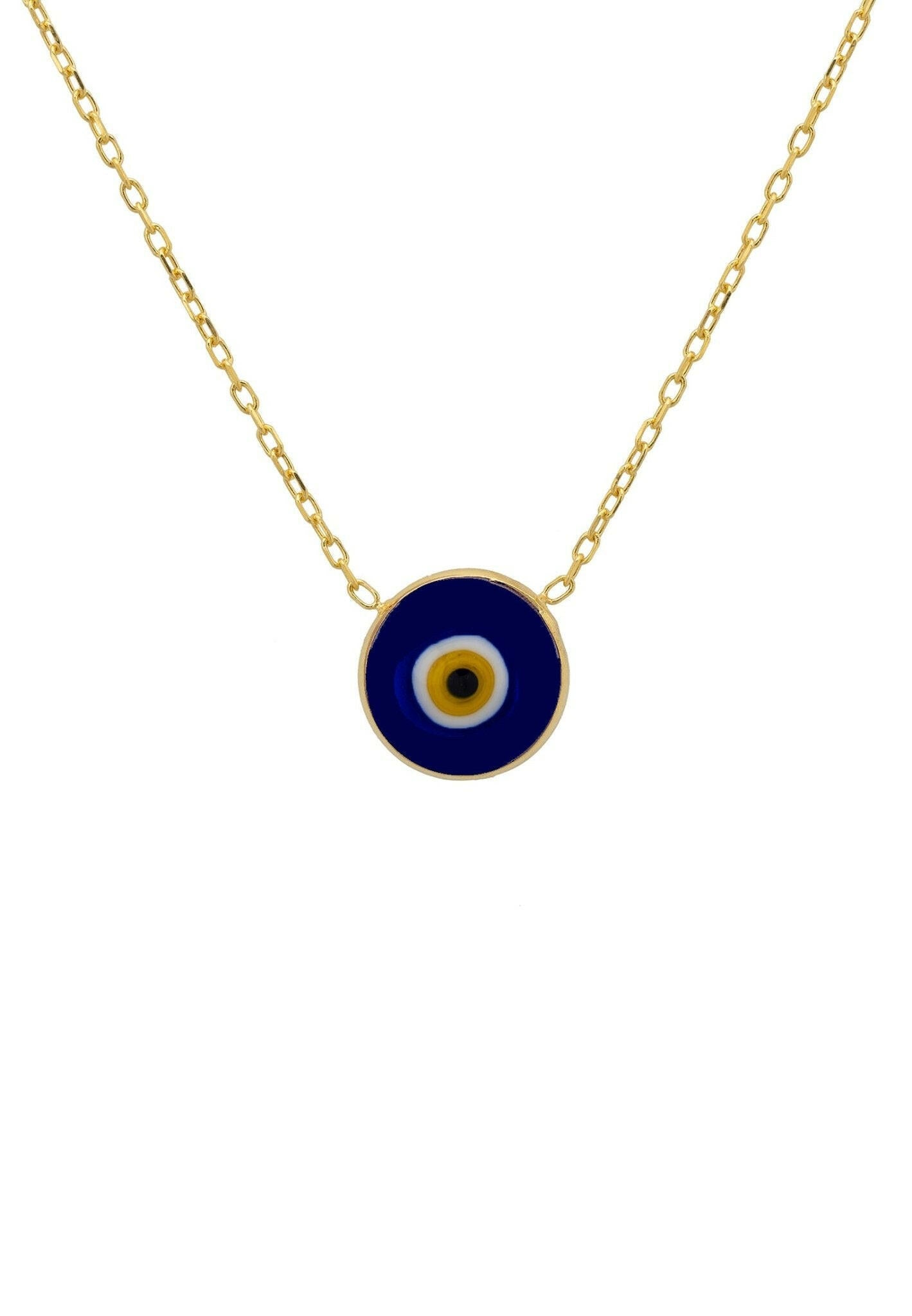 Evil Eye Enamel Pendant Necklace Gold.