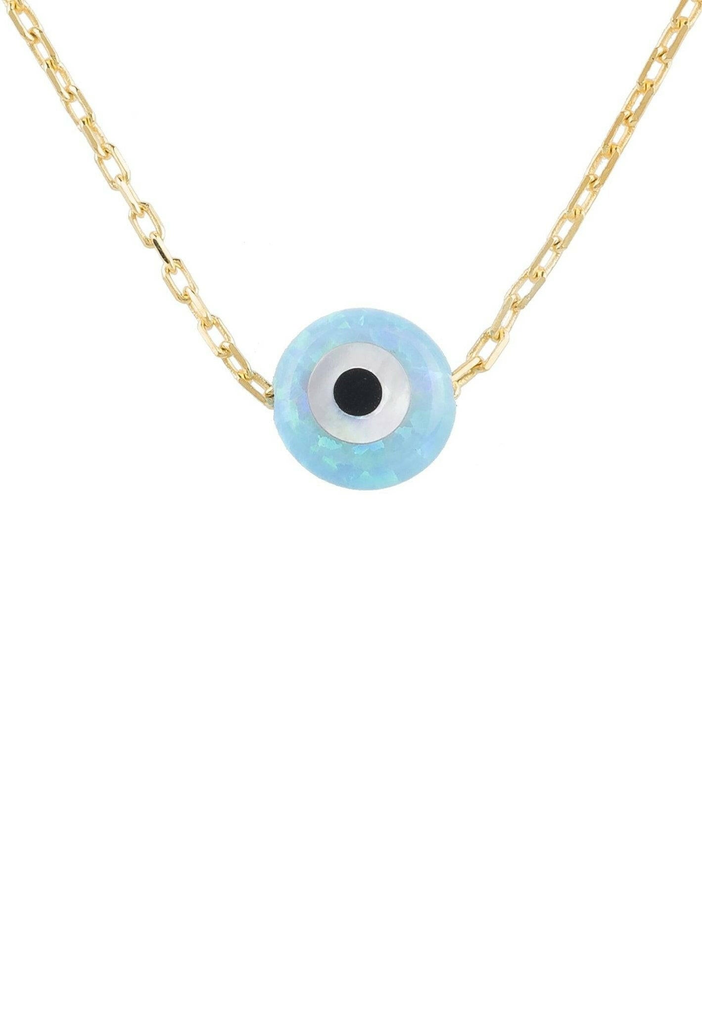 Evil Eye Mini Opalite Pendant Necklace Gold.