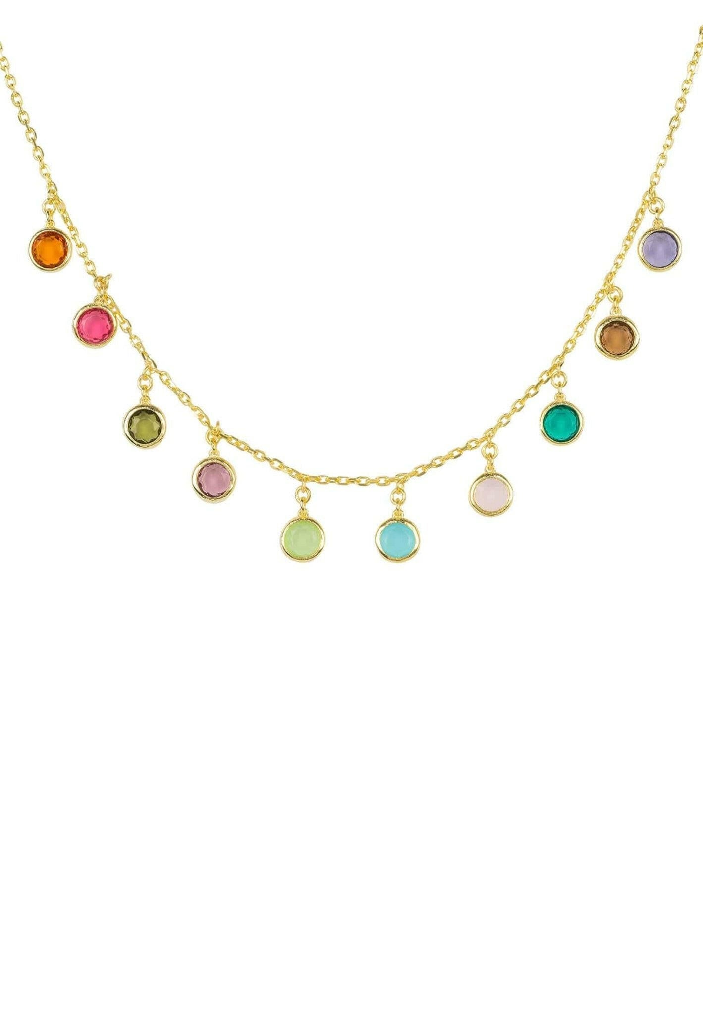 Florence Multi Coloured Gemstone Necklace Gold.