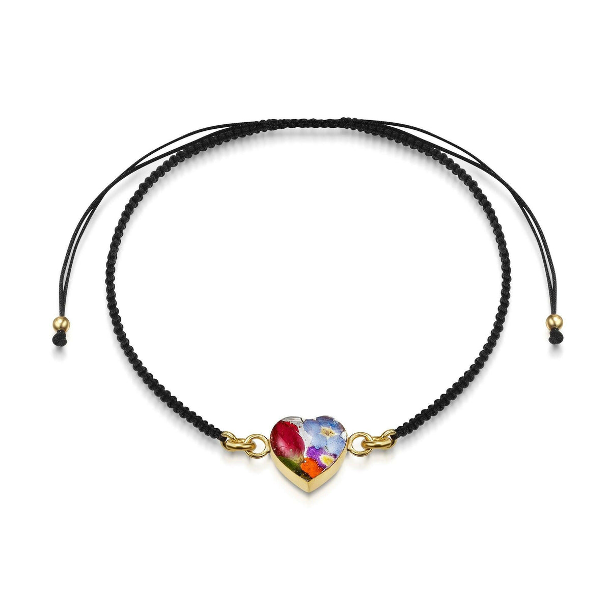 Flower bracelet | Black woven bracelet with gold-plated flower charm.