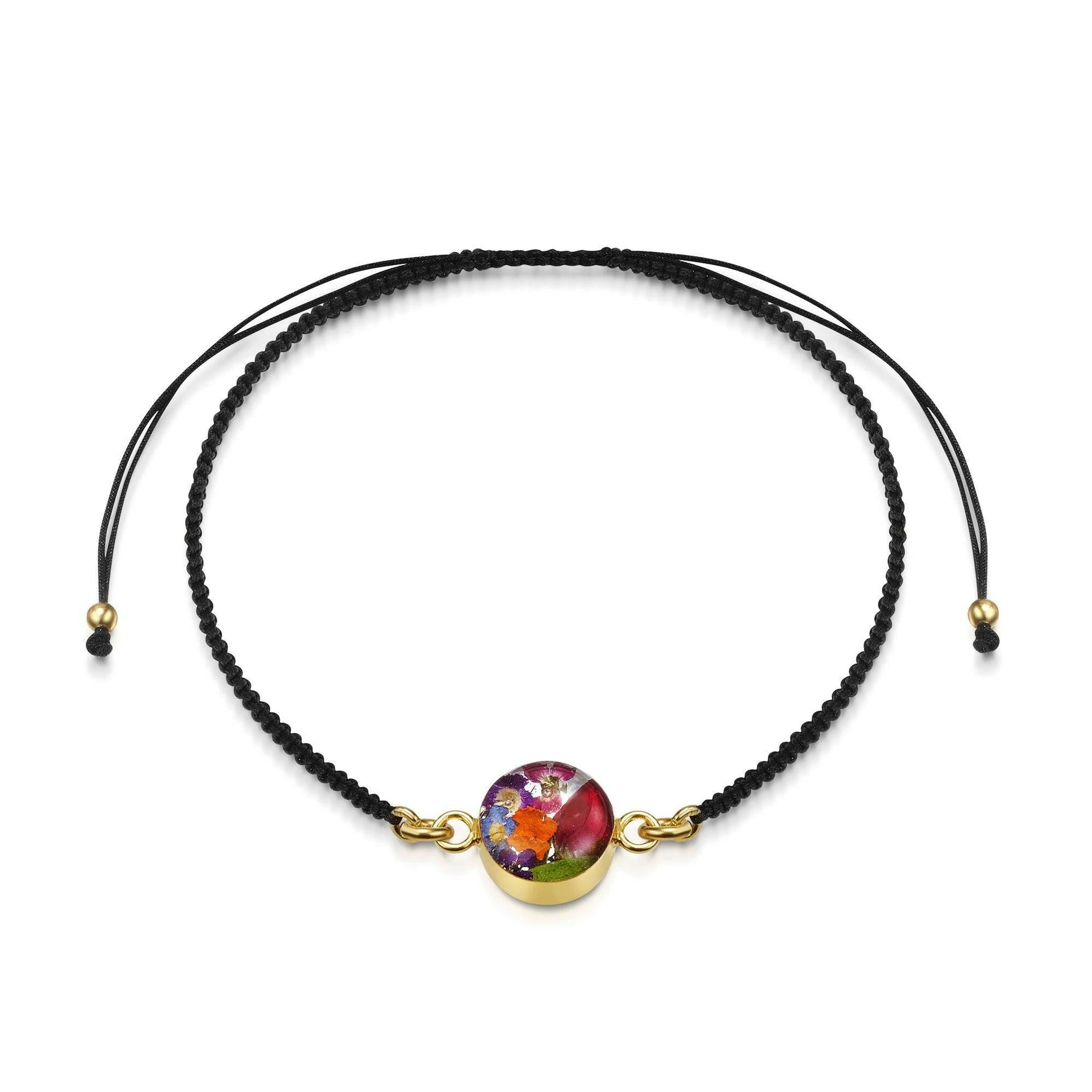 Flower bracelet | Black woven bracelet with gold-plated flower charm.