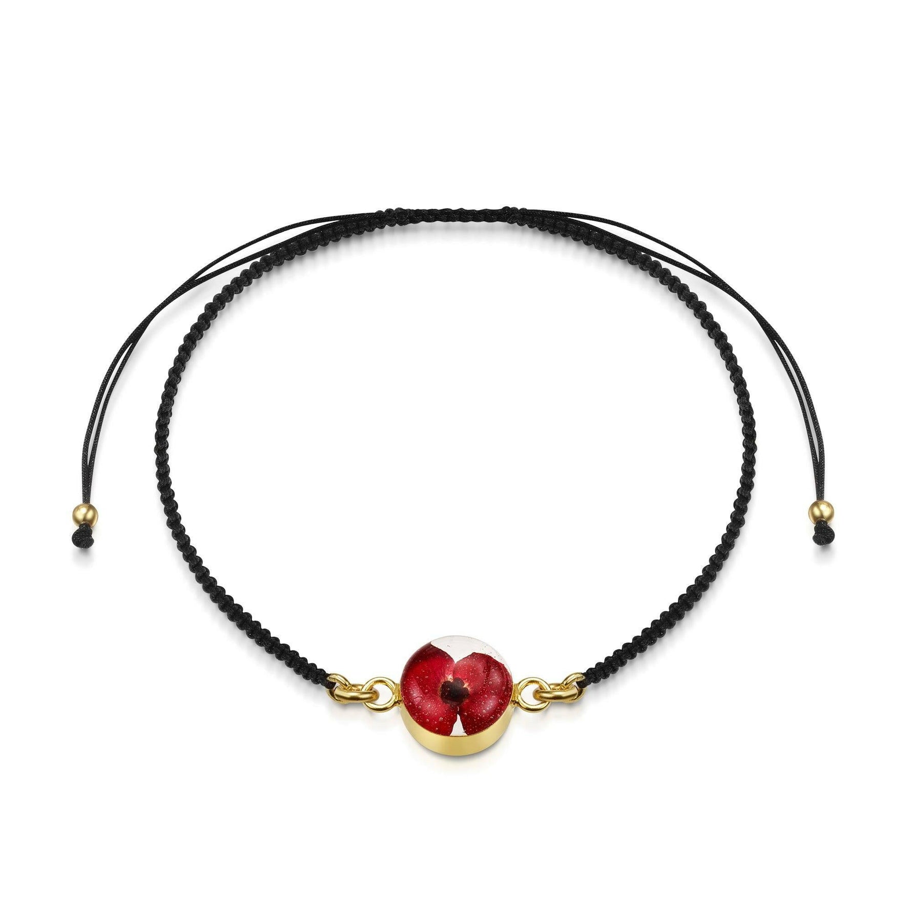 Flower bracelet | Black woven bracelet with gold-plated flower charm.