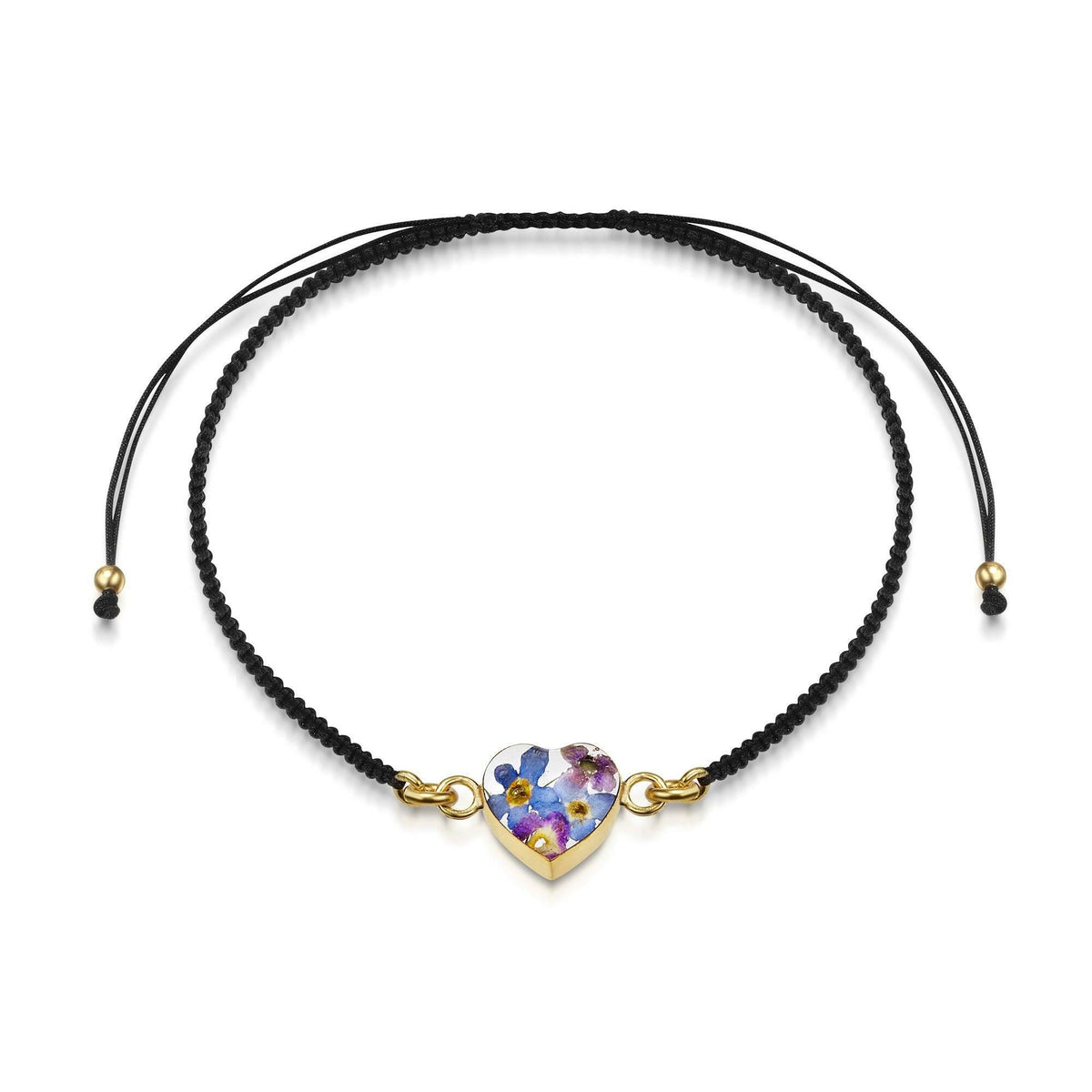 Flower bracelet | Black woven bracelet with gold-plated flower charm.