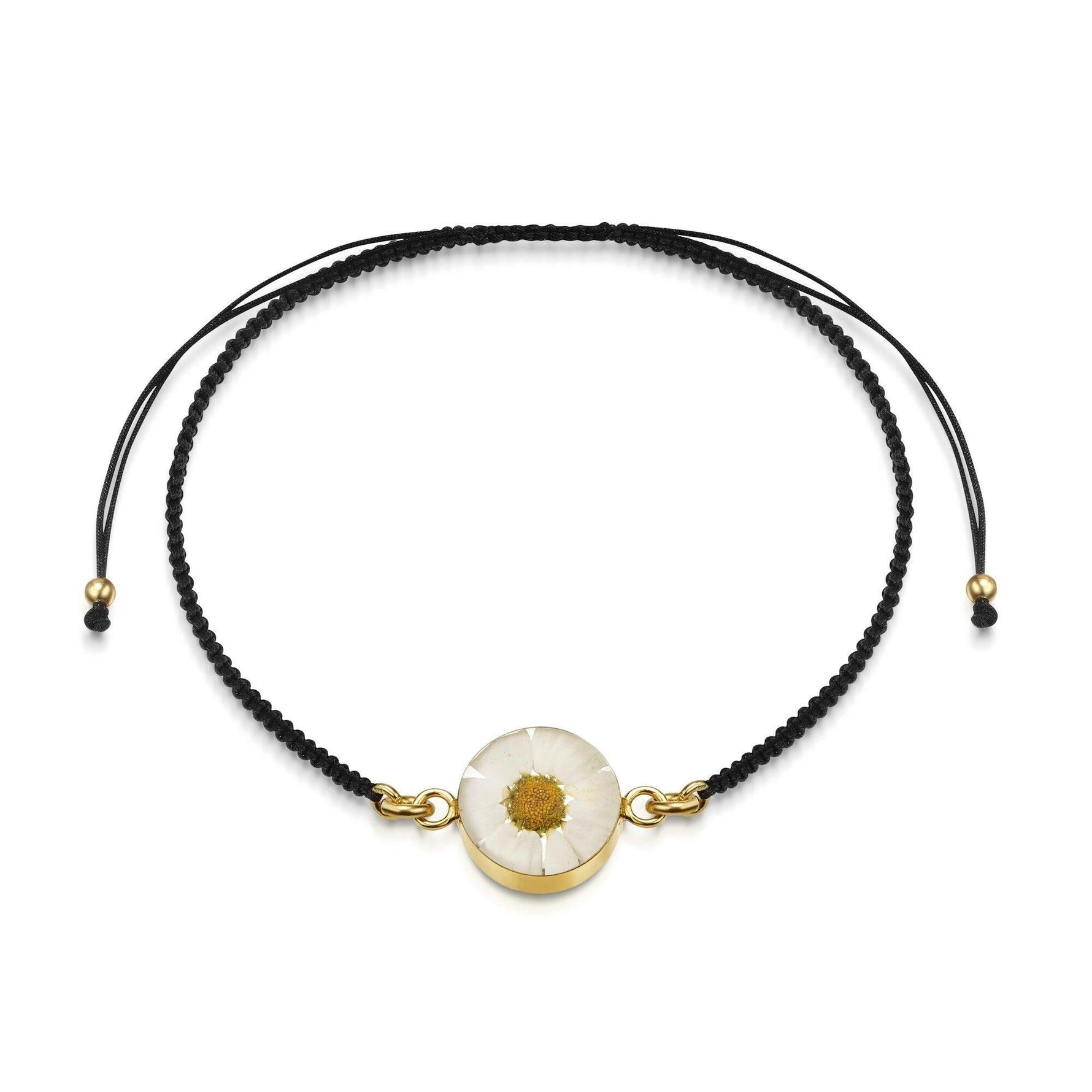 Flower bracelet | Black woven bracelet with gold-plated flower charm.