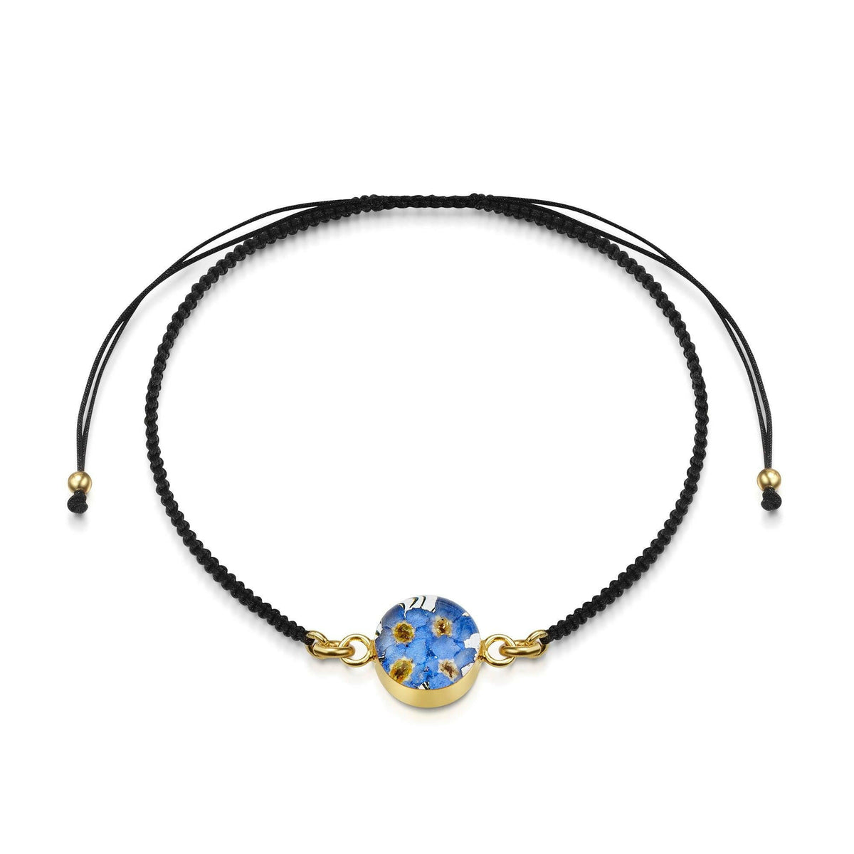 Flower bracelet | Black woven bracelet with gold-plated flower charm.