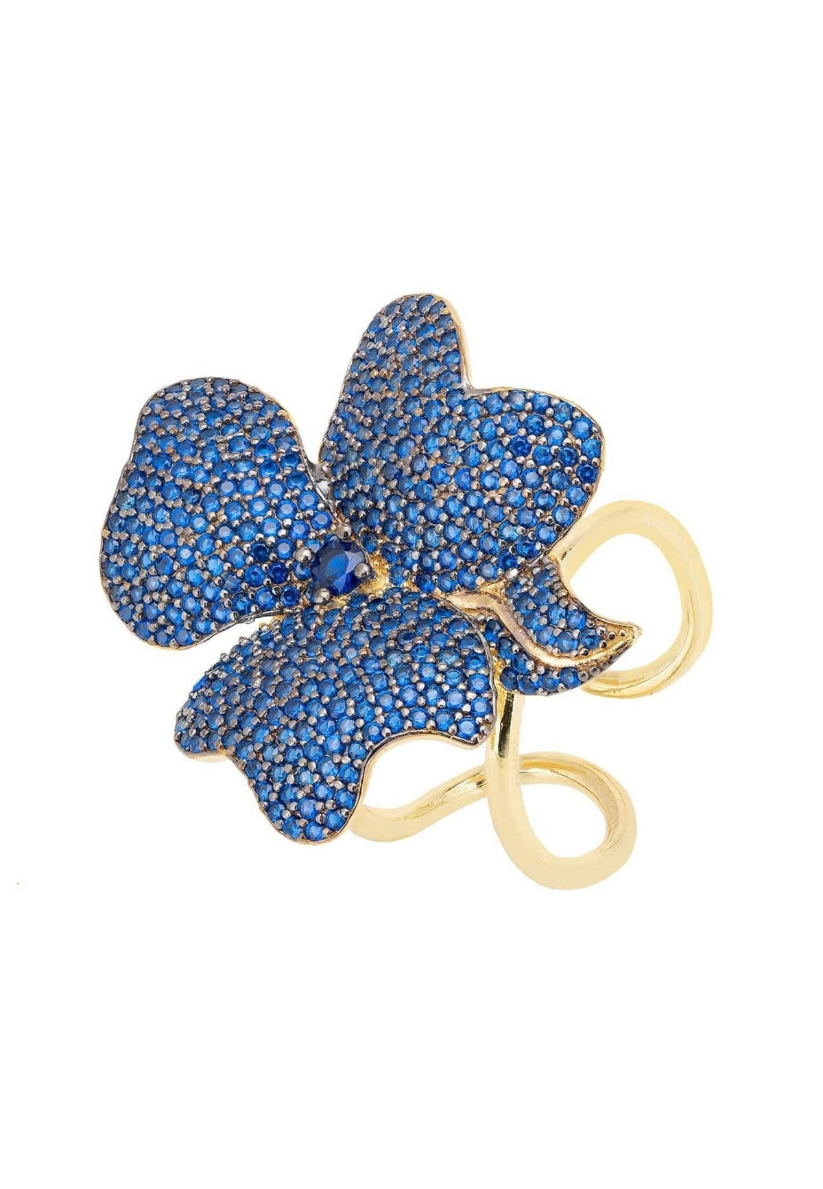 Flower Cocktail Ring Gold Sapphire Blue.